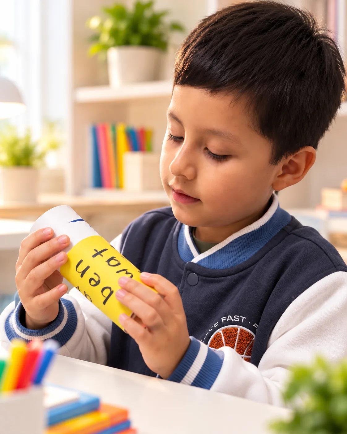 Niña desarrollando una actividad creativa en clase presencial