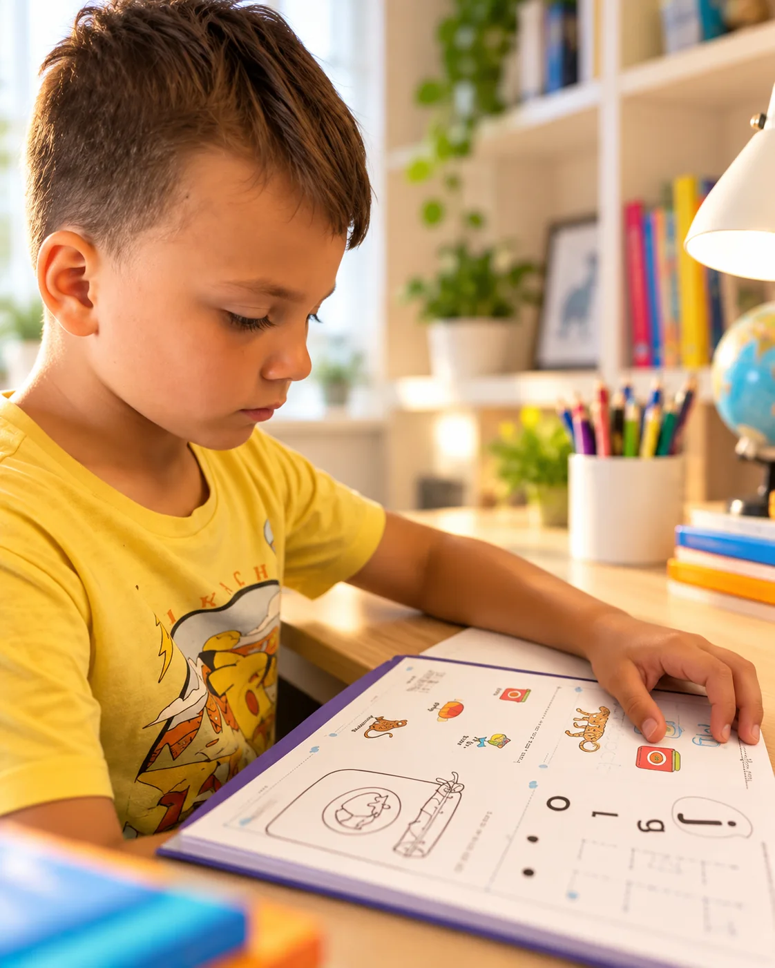 Niño realizando tareas escolares con apoyo personalizado