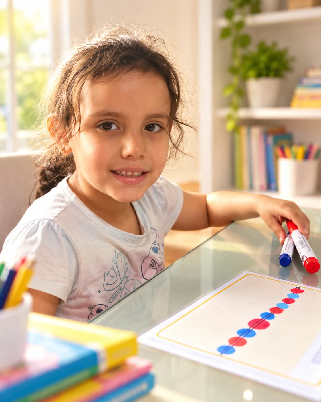 Niña trabajando patrones en clase