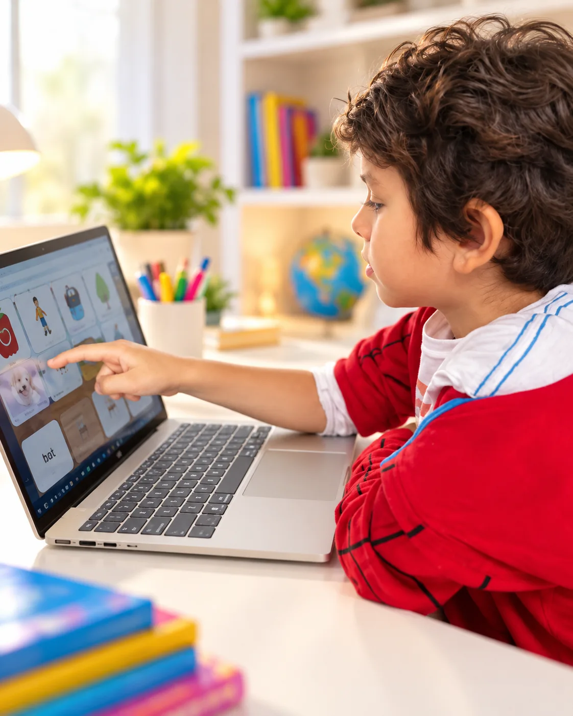 Niño aprendiendo con una laptop en clase virtual